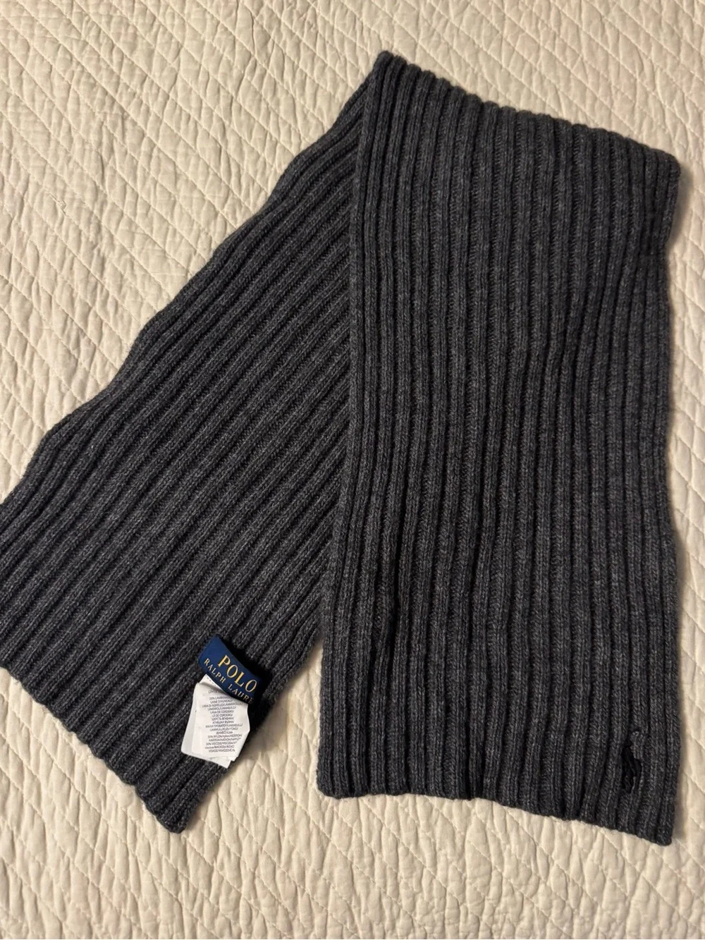 Ralph Lauren Men’s Dark Charcoal Rib Knit Scarf
